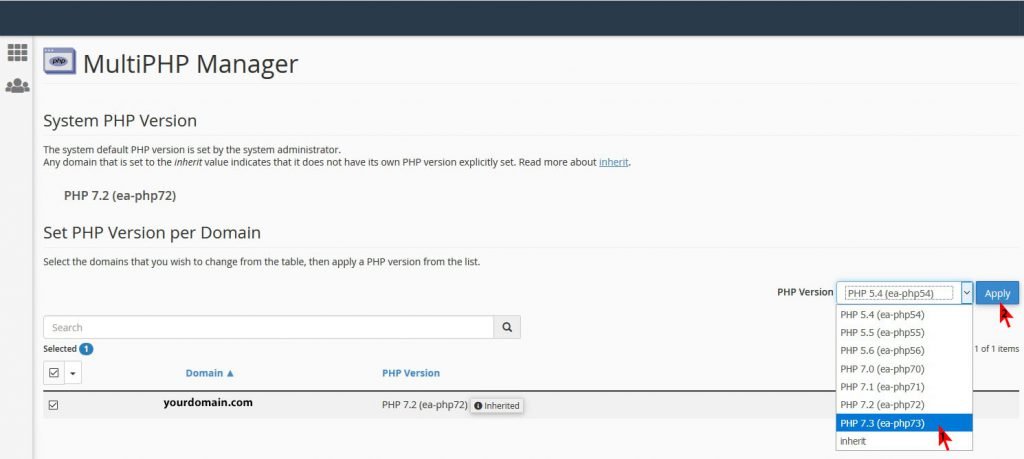 select php version