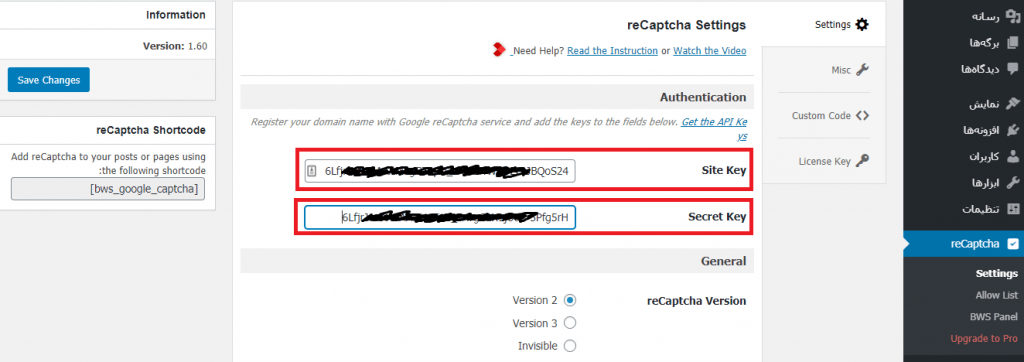 google captcha get site and secret paste