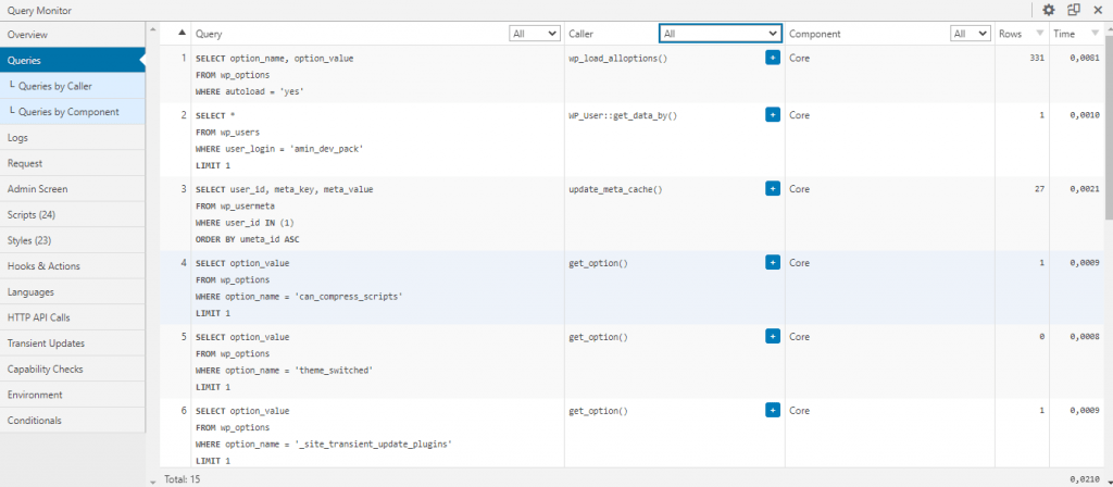 query monitor queries