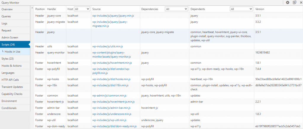 query-monitor-scripts-آنالیز افزونه ها و قالب های وردپرس