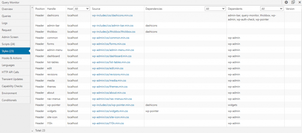 query-monitor-styles-آنالیز افزونه ها و قالب های وردپرس